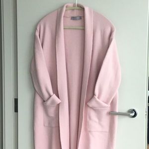 Knee length pink cardigan